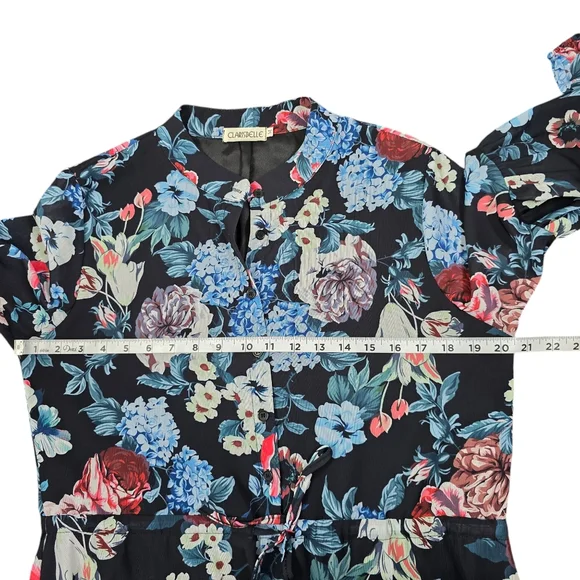 ⭐️Clarisbelle Floral Chiffon Long Sleeve Button Up Tied Waist Dress Sz M - Picture 5 of 7